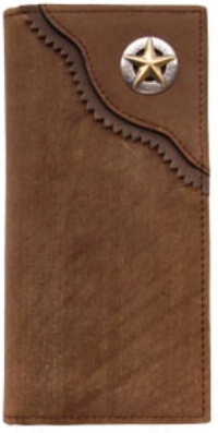3D Belt Company W204 Brown Wallet with Smooth Inlay Trim  with Round Star Concho